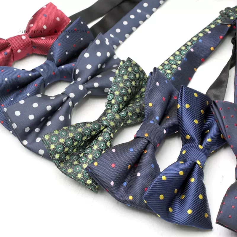 Classic Men's Polka Dot Bowties Polyester Navy Red Butterfly Adult Size Shirt Neckwear Wedding Party Tuxedo Accessories Bowknot