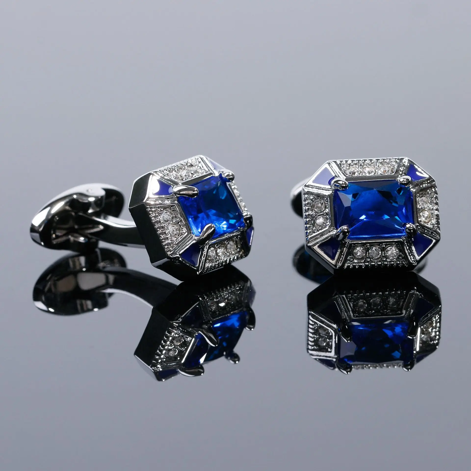 Fashion Men's Cufflinks Light Luxury Set with Amethyst Crystal Shirt Sleeve Button Studs Wedding Business Party Clothing Jewelry