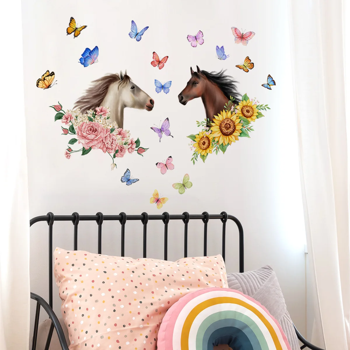 30*80cm Horse Plant Flower Sunflower Butterfly Cartoon Wall Sticker Background Wall Living Room Decoration Mural Wall Sticker