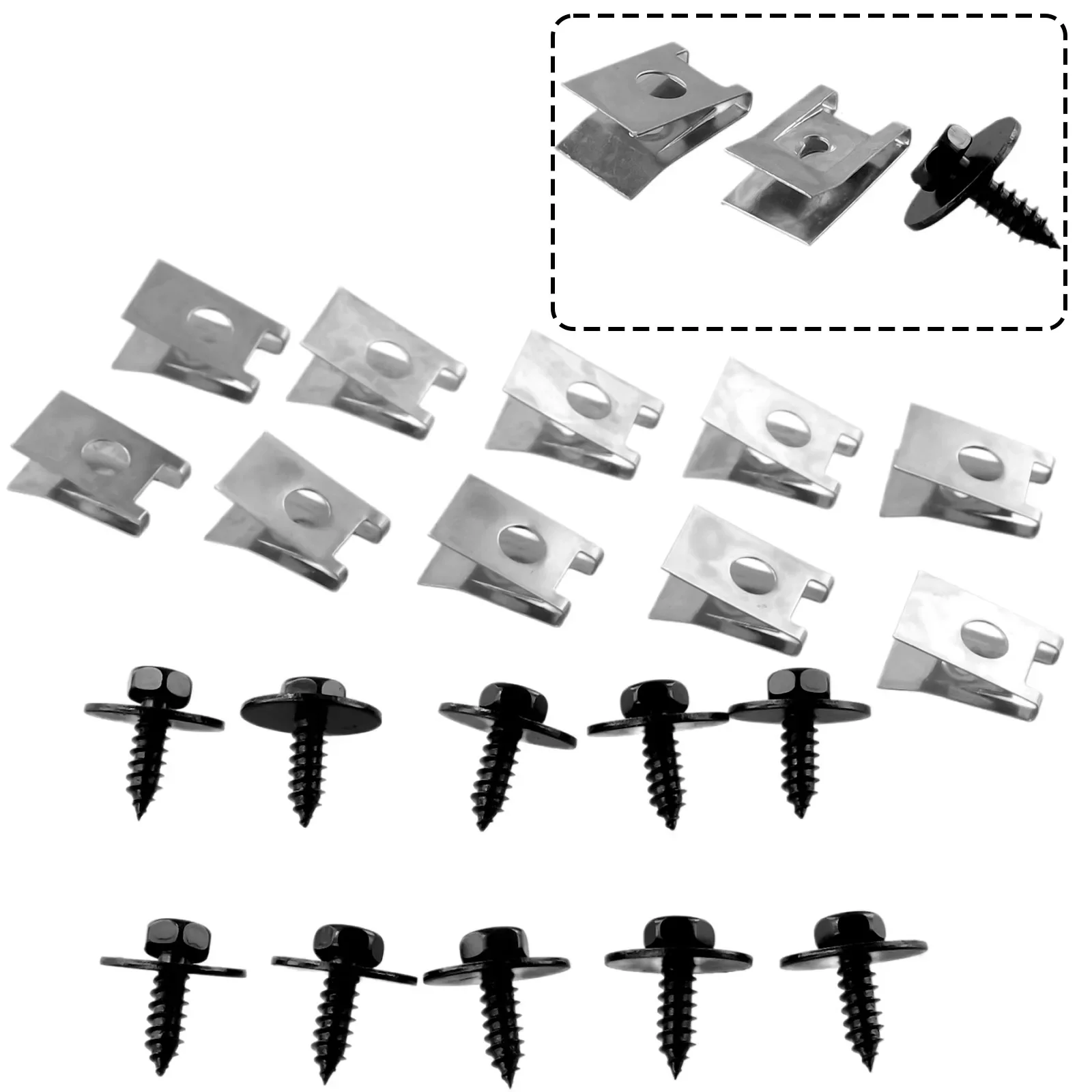 20Pcs U Shape Clips Hex Nut Bolt Screws Set Car Chassis Sheet Metal Speed Fasteners Car Accessories For BMW Audi