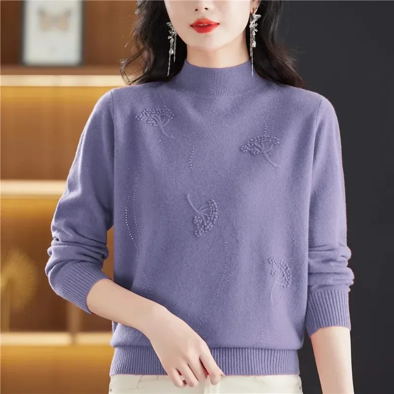 

New Autumn Winter Knitted Wool Sweater Middle-aged Loose Stylish Bottoming Top Women