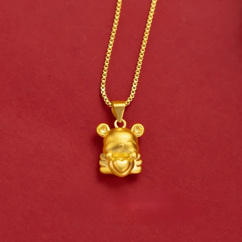 

Real 14 k Gold Color Love Bear Pendant for Women Necklace Oro Puro De Necklaces Chain Wedding Engagement Party Fine Jewelry