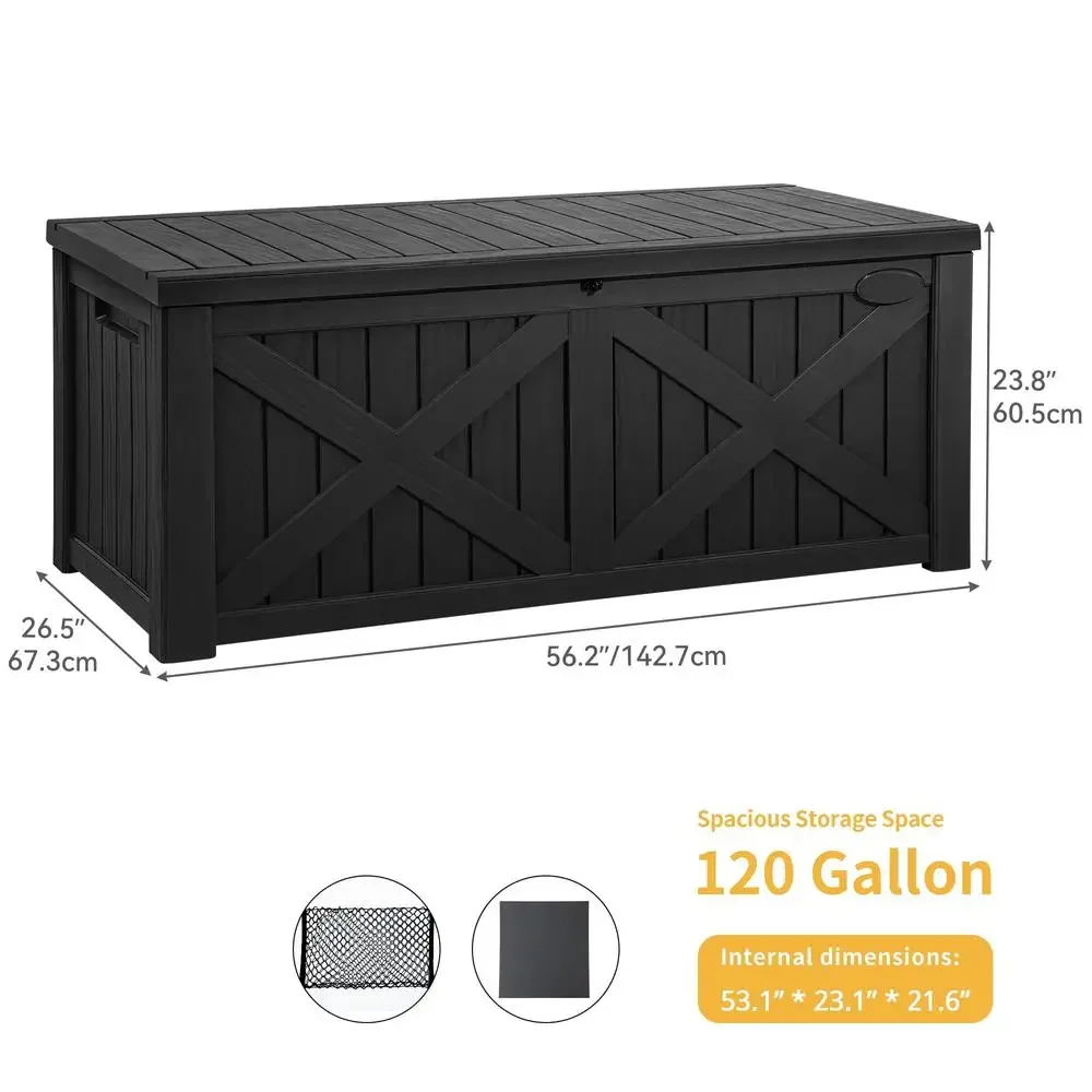 Resin Patio Deck Box Storage Bench Flexible Divider 120 Gallon All-Weather Outdoor Cushion Pool Garden Tools Box Waterproof