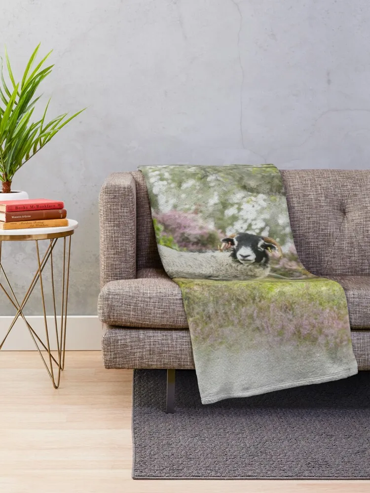 Swaledale Sheep on Stanton Moor Watercolour Photograph Throw Blanket picnic blanket blankets for baby