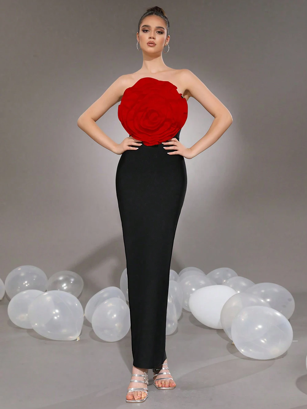 Modphy Elegant 3D Flowers Bodycon Prom Gowns Sexy Strapless Backless Party Bandage Dress Summer Long Evening Dress