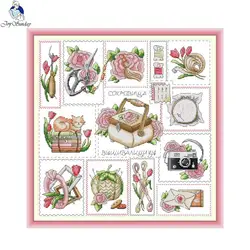 Joy Sunday Love handmade Printed Cross Stitch Kits Aida 16/14/11CT DIY Fabric Folk Craft DMC Thread Hand Embroidery Sets