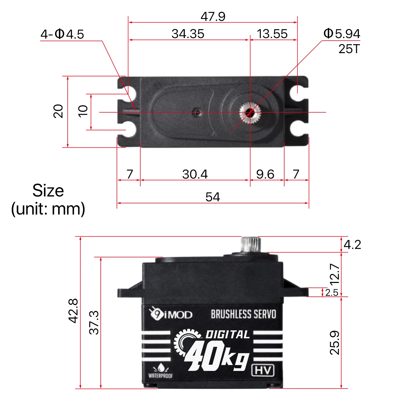 9imod Bürstenloses Servo Wasserdichtes digitales Metallgetriebe-Servo für 1/8 1/10 RC Crawler Car Boat – Detail 5