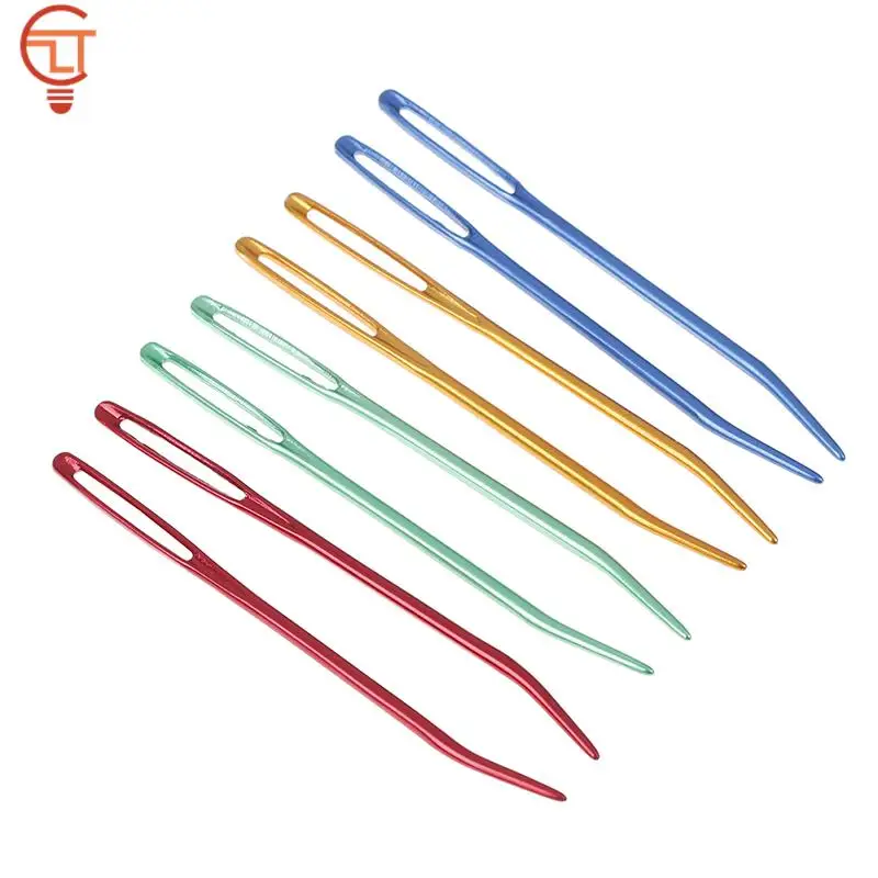 2pcs Aluminum Bent Tip Tapestry Darning Knitting Needles Needlework Crafts Sewing Bent Needle Big Eye Yarn Knitting Needle