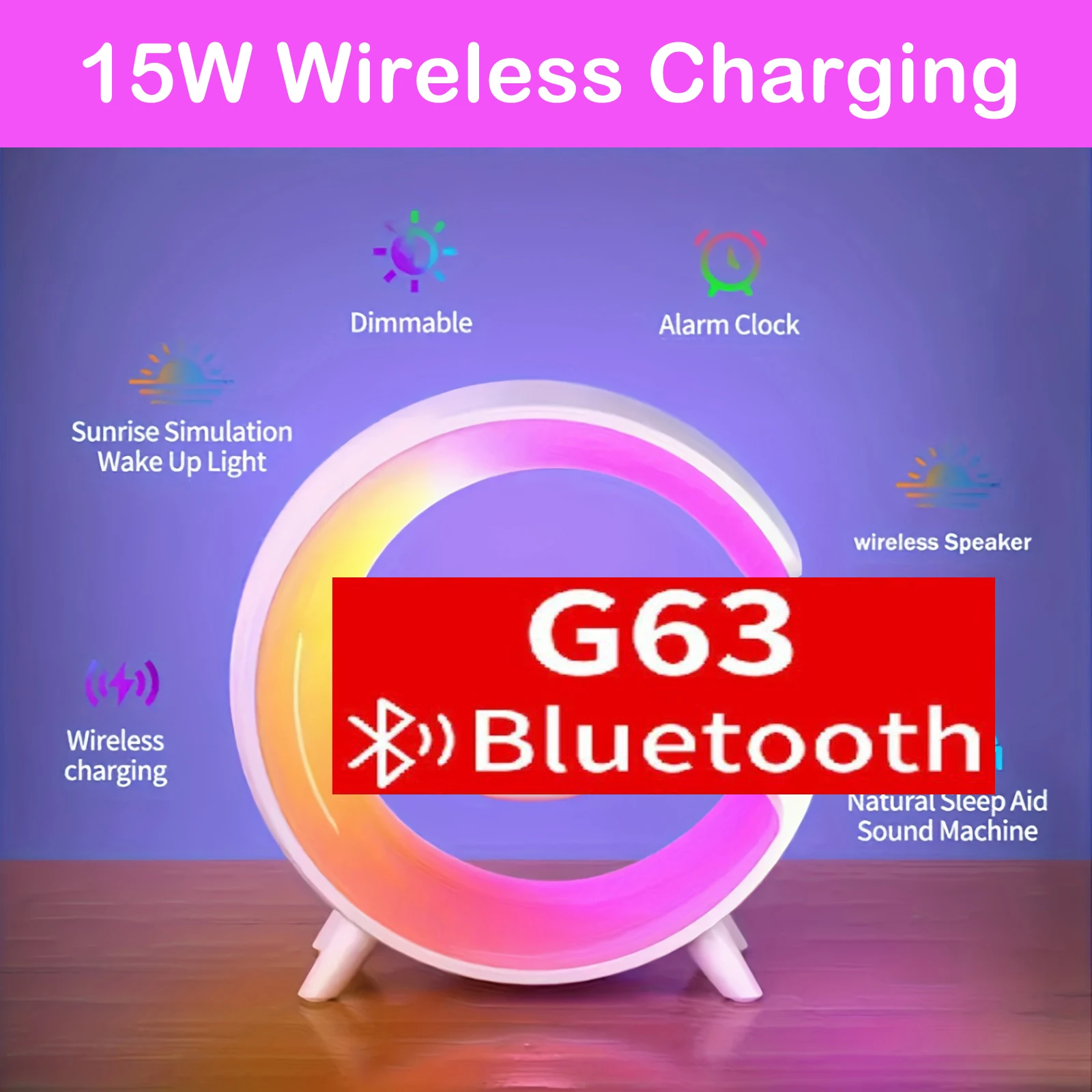 15W Wireless Charger Pad Multifunction Speaker RGB Night Light Alarm Clock Home Stereo Loudspeaker Subwoofer for IPhone Huawei