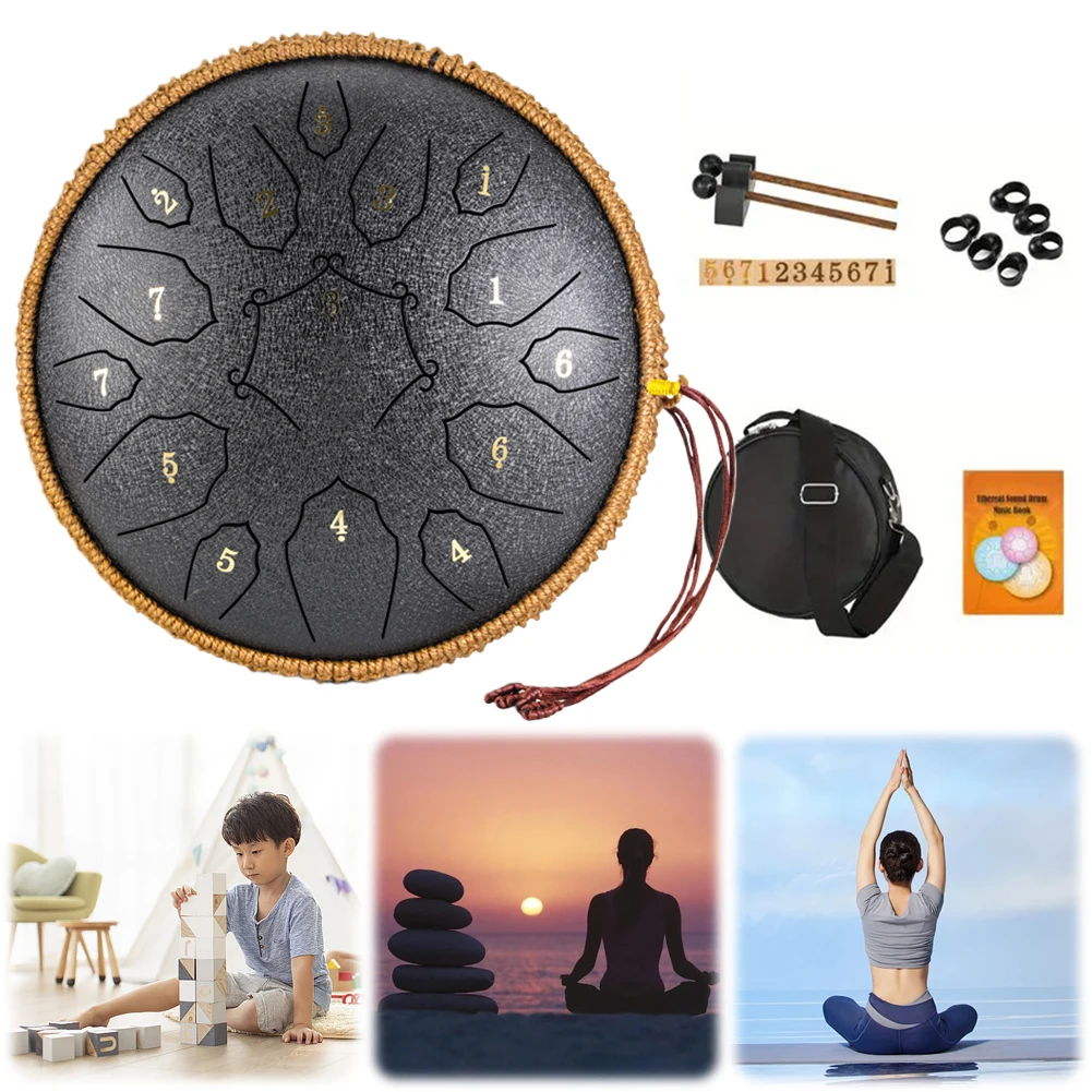 Tambor de Lengüetas de Acero de 12 Pulgadas, 15 Notas, para Yoga, Meditación, Sanación Sonora, Instrumento Musical de Percusión, Tono D Mayor, Tambor Etéreo Grande