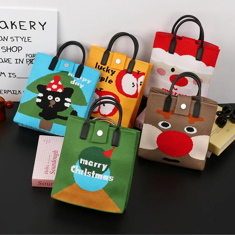 Versatile Christmas Handbag Reusable Daily Casual Soft Rubber Handle Shopping Commuting Holiday Wedding Gift Crossbody Bag
