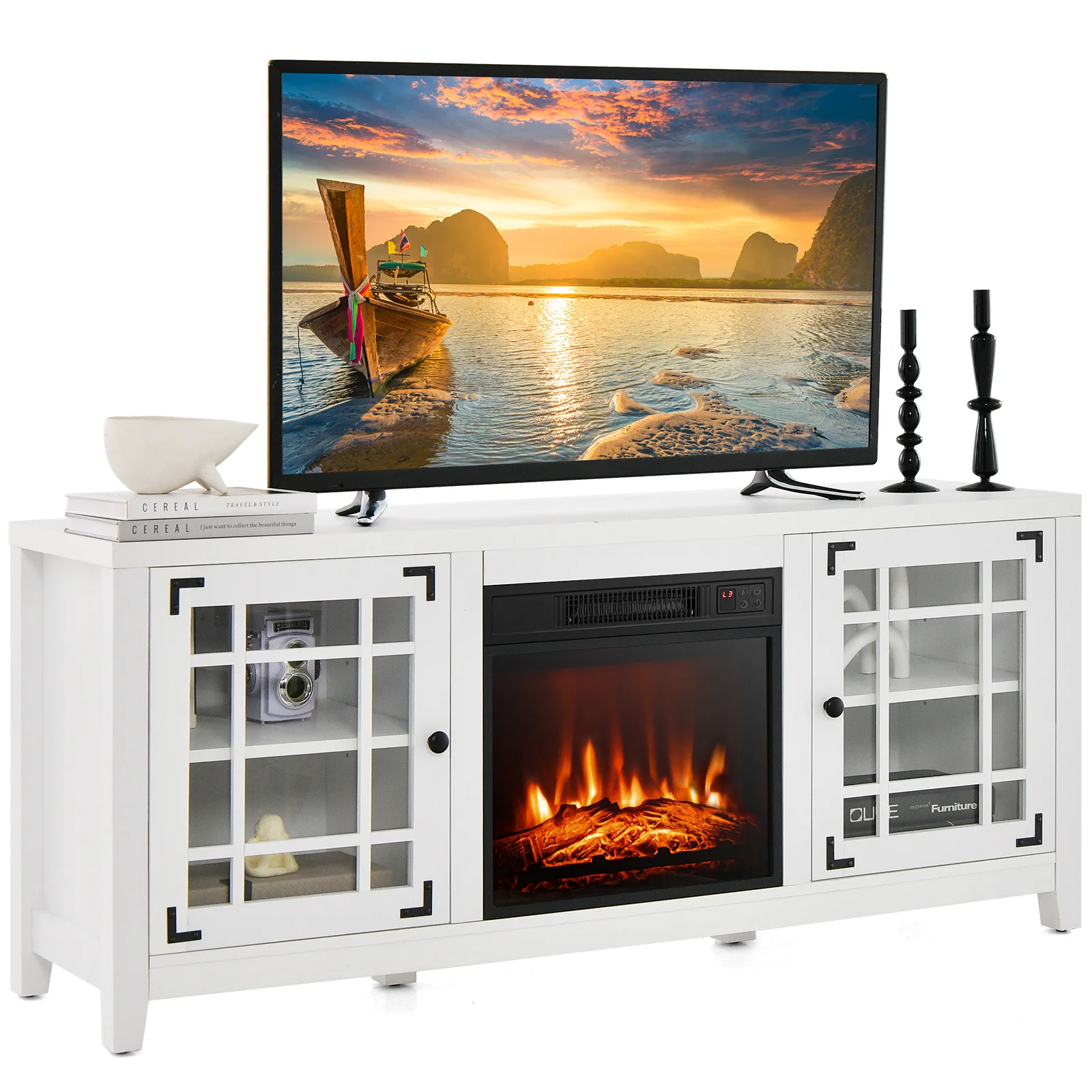 58 Inches Fireplace TV Stand for TVs up to 65 Inches W/ 1400W Electric Fireplace