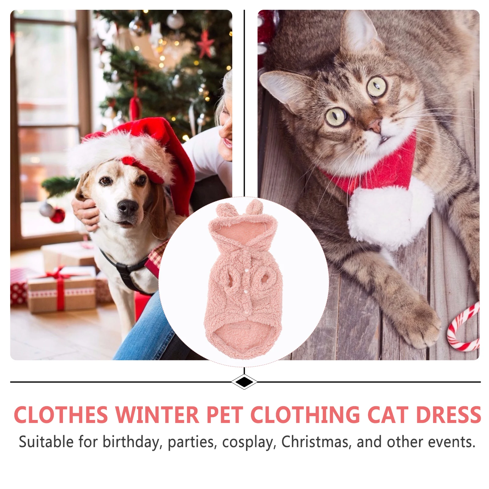 

Cute Bear Ears Dog Clothes Winter Hooded Dog Sweaters Warm Fleece Coat No Sleeve Buckle Closure Pink Xl Size Small Medium Dogs