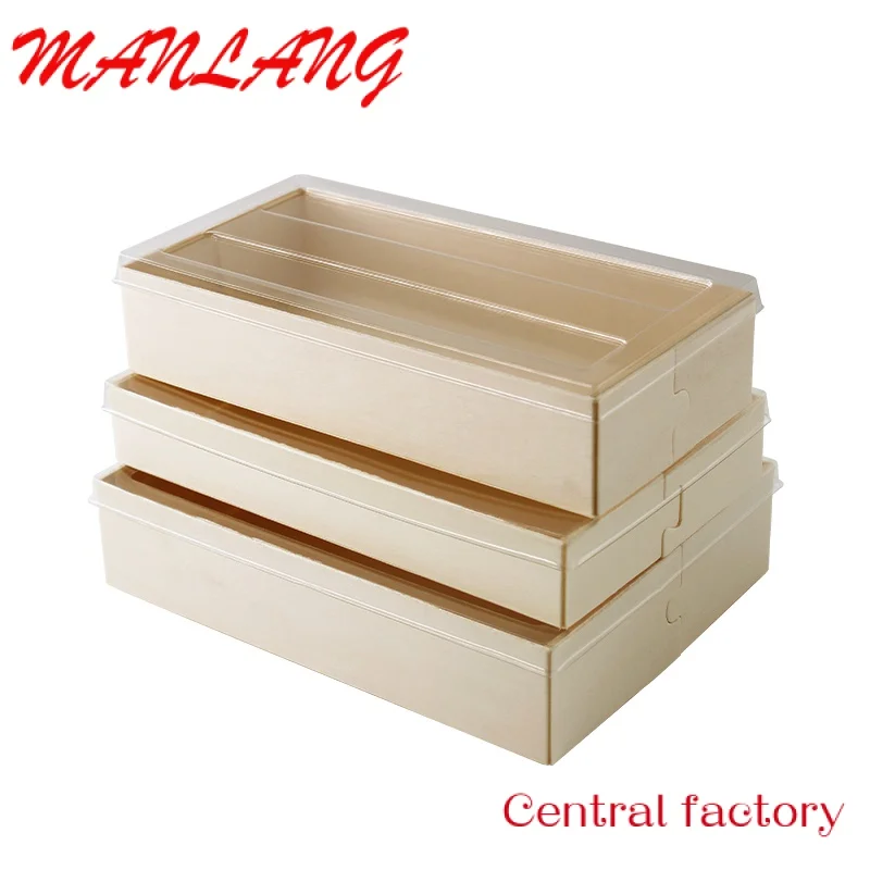 

Custom Disposable Wooden Food Packaging Take Away Fruit Sushi Salad Wooden Box