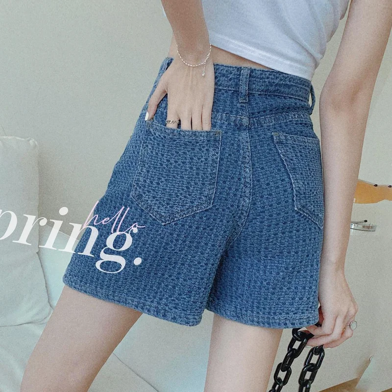 Summer Women Shorts Retro Style Ins Loose Embroidery Women\'s Denim High Waist Short Jeans Casual Bottoms Chic Solid Shorts