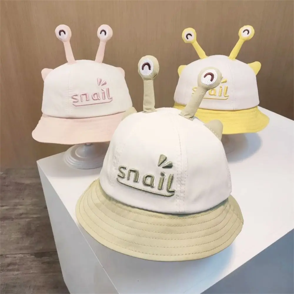 Lente cartoon slak baby emmer hoed embroiderey effen kleur baby visser hoed zonnebrandcrème ademend pasgeboren zonnehoed streetwear