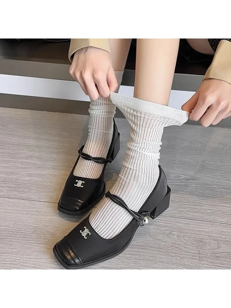 Women's Transparent Lace Lolita Knee-High Socks - close-up view