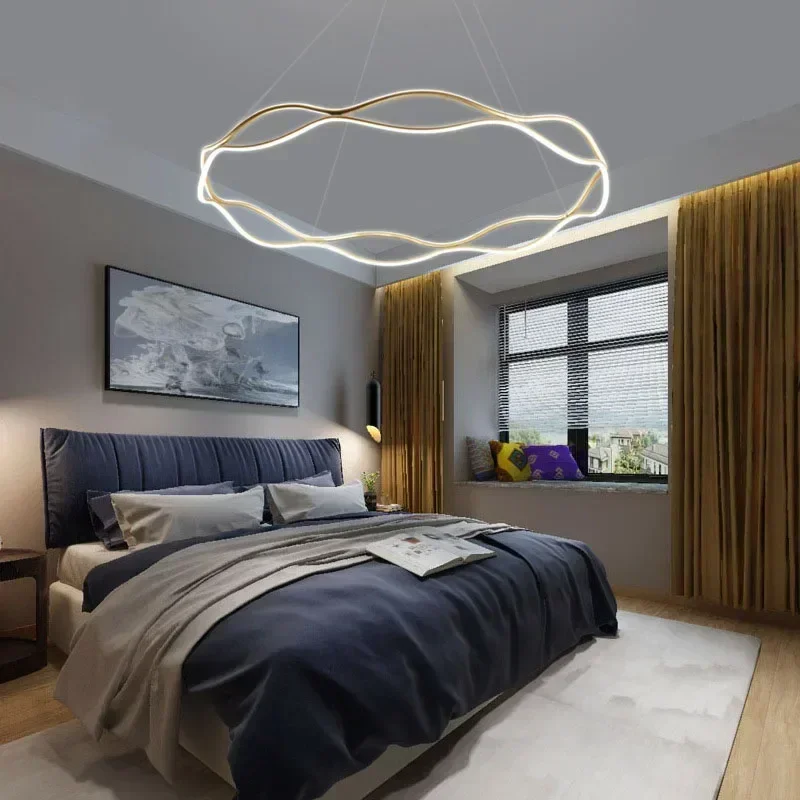 Suspension LED moderne pour chambre à coucher, salon, salle à manger, lustre, anneau de luxe, lampe frontale, décoration d\'intérieur, luminaire