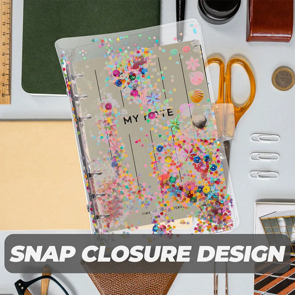 

2Pcs Glitter Sand Flow Binder Cover Plastic Notebook Shell Loose-Leaf Ring Design for School Office Study Aesthetic Binder