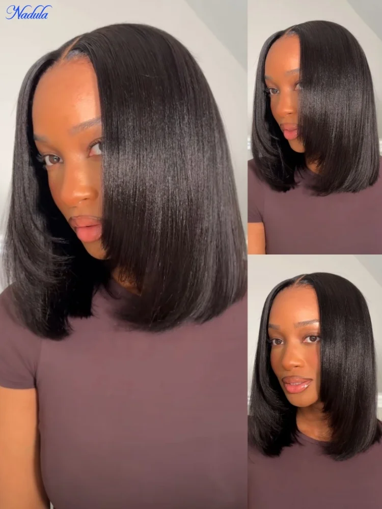 Oferta de liquidación de Nadula: peluca de cabello humano con corte en capas, estilo bob liso, de 25 cm (10 pulgadas) o 30 cm (12 pulgadas), densidad del 150 %, con encaje frontal de 13 x 4 cm, ajustable con cordón, si