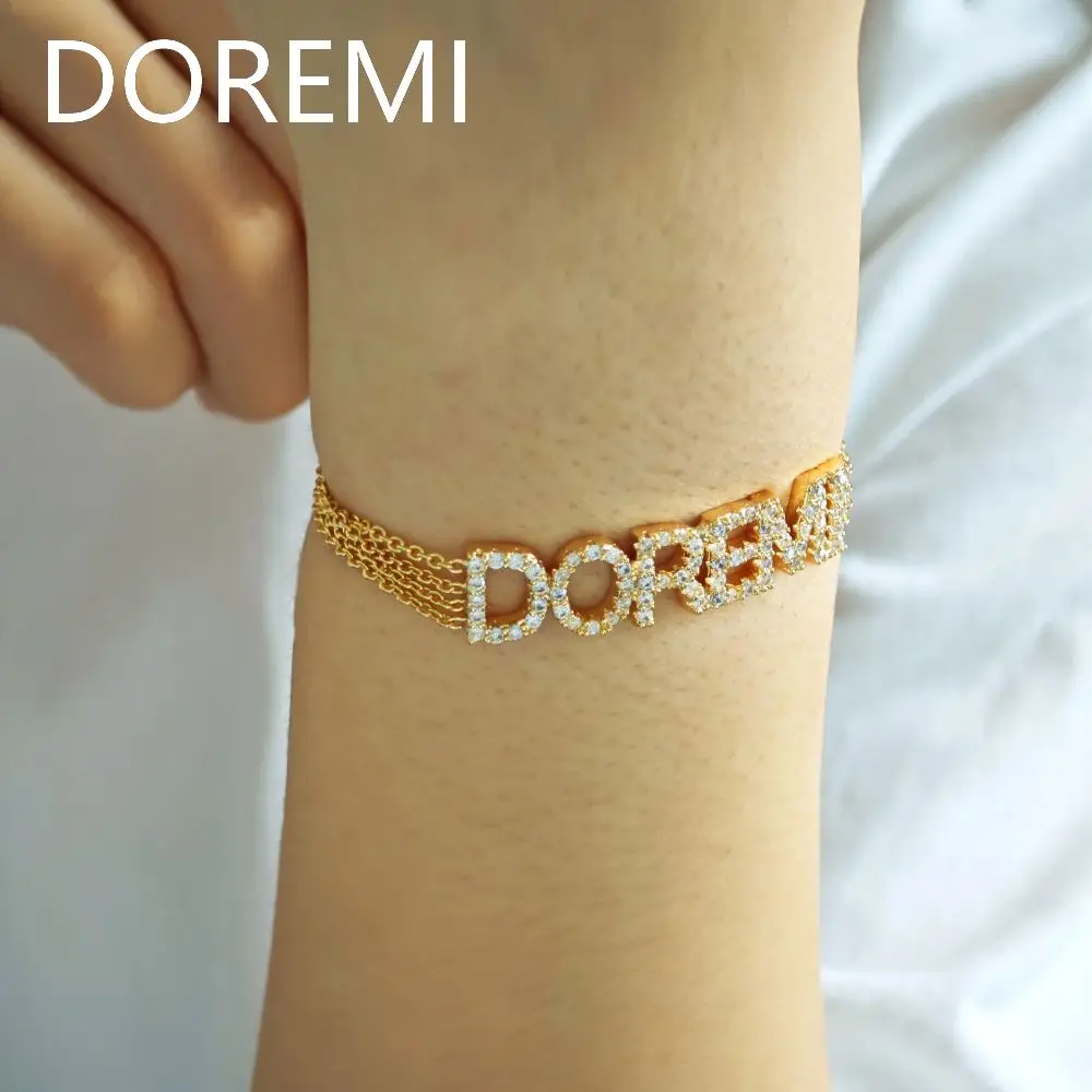 DOREMI 9mm Cz Letters Multi Chains Names Bracelet Layering Chain Simple Layered Crystal Name Bracelets