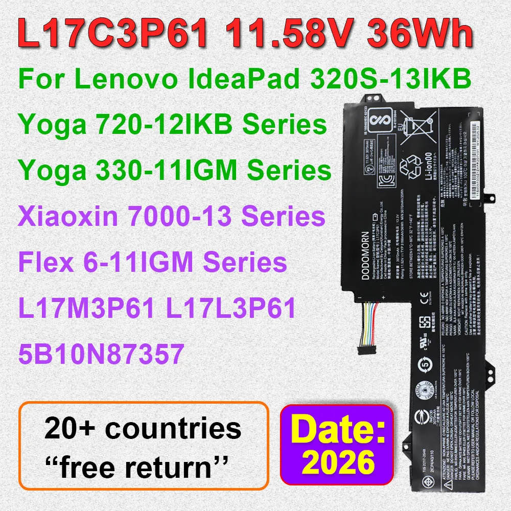 

L17C3P61 L17L3P61 Compatible Laptop Battery For Lenovo IdeaPad 320S-13IKB Yoga 720-12IKB 330-11IGM Xiaoxin 7000-13 Series