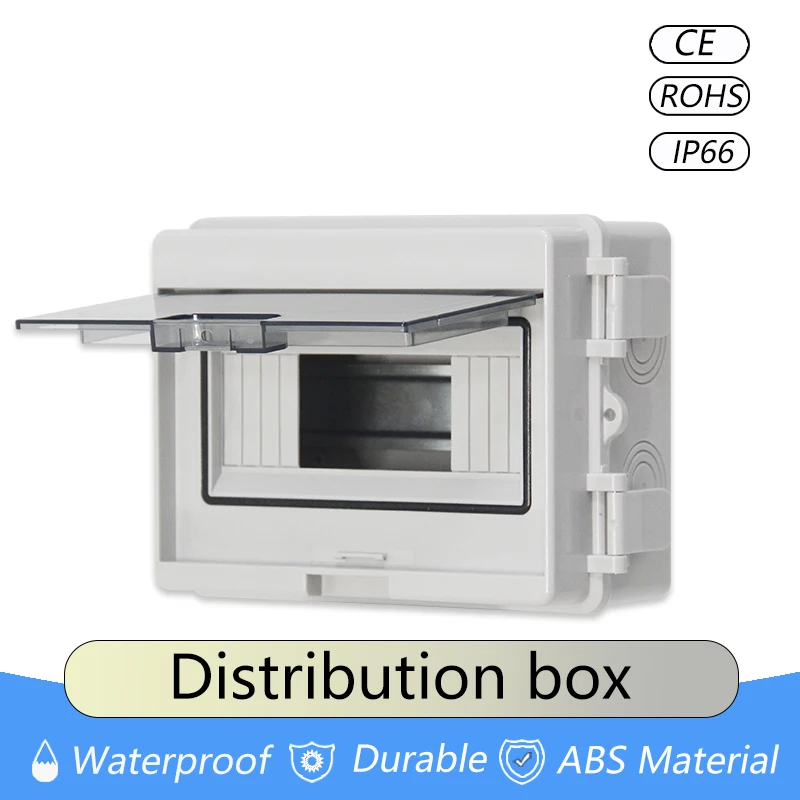 Waterproof distribution box of HTD series with 5/8 circuit breaker of IP66 rating, PC ABS plastic MCB power connection box