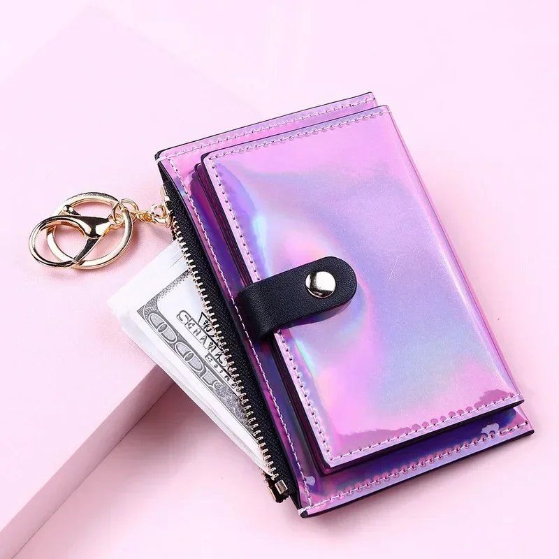 

New Laser Women Money Card Wallets Fashion Keychain Zipper Coin Money Purse Mini Small Money Bag Credit Card Holder Bags