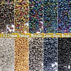 ヴィンテージメタリックガラスクリスタル,1.5mm,2mm,3mm,4mm,15/0 12/0 8/0 6/0,手工芸品,裁縫,DIY用