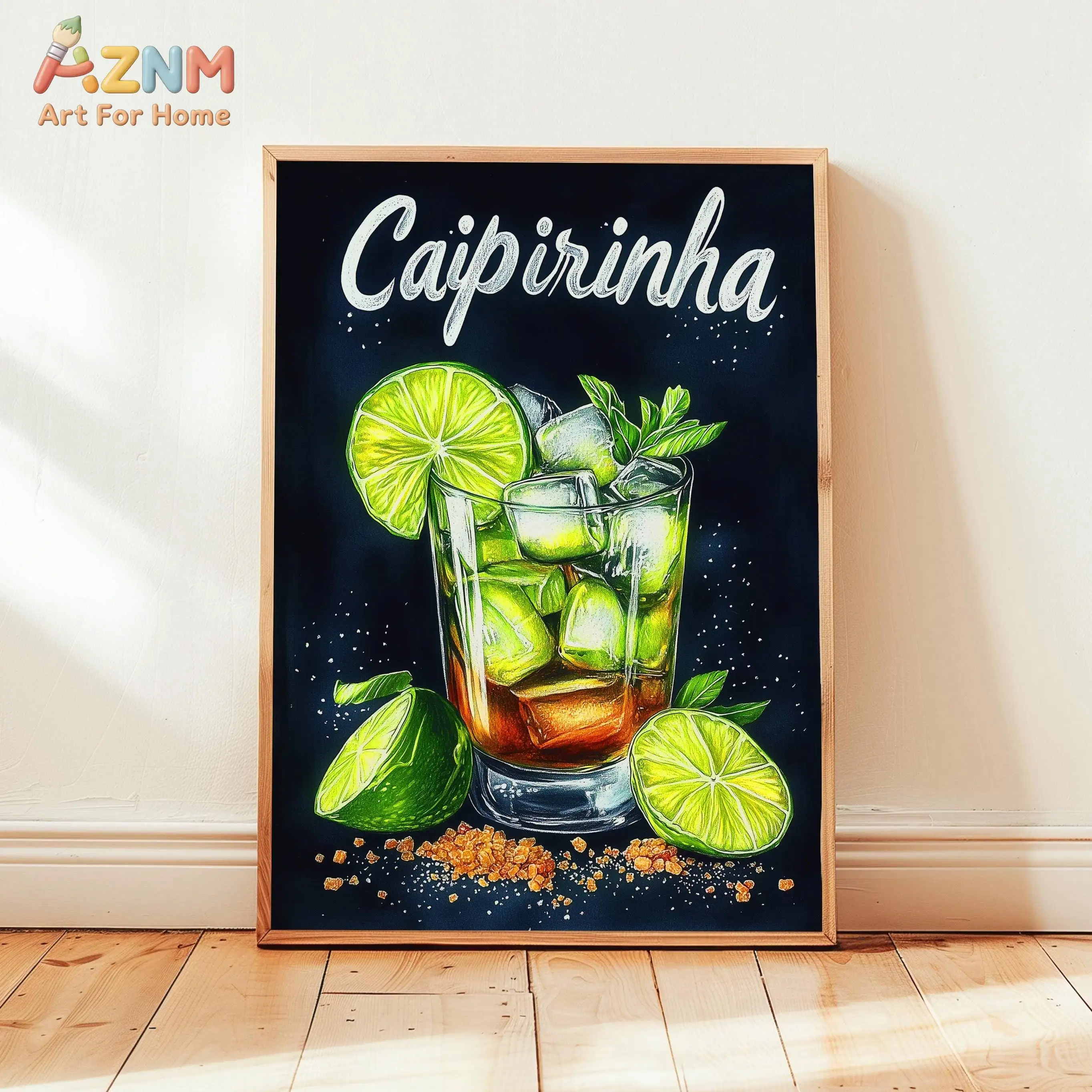 AZNM Vintage Cocktail Drink Canvas Print Unframed Chalkboard Style Bar Decor Blue Lagoon Mojito Wall Art Poster