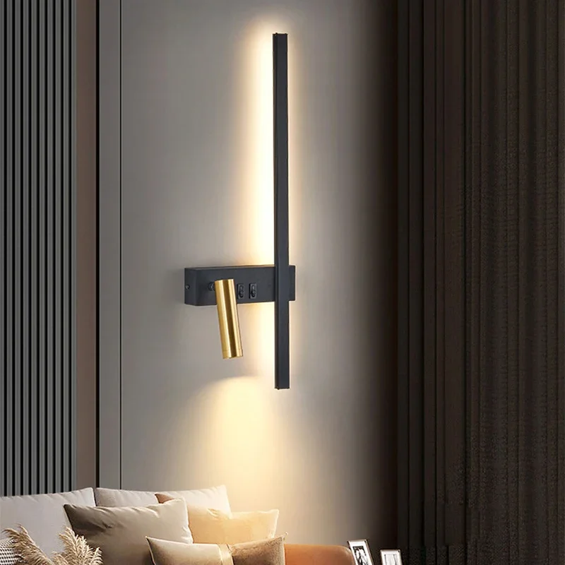 Minimalist Linear Scandinavian Spot Wall Light Living Room Grille Background Bedroom Bedside Switch Operated Wall Lamp