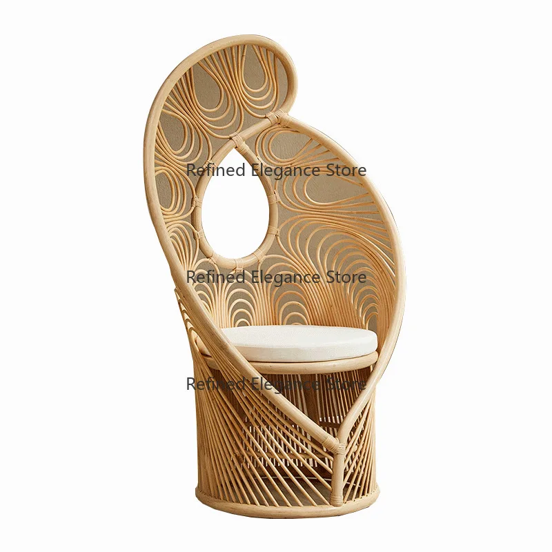 Nice Design Comfortable High Backrest Living Room Leisure Chair Natural Rattan Wicker Garden Chair