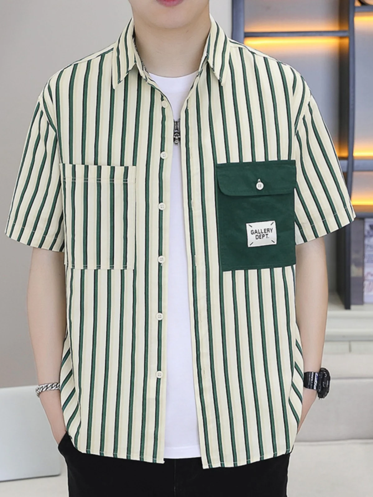 

Men's ort Sve Cotton irt Casual Lightweight Breathable Pure Cotton Striped Loose Fit irt Summer Faionable f Sve
