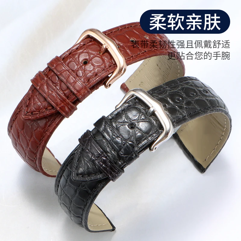 متوافق مع حزام ساعة جلد التمساح للرجال كارتييه تانك لندن وساعات روندا سولو من الجلد الطبيعي للنساء
