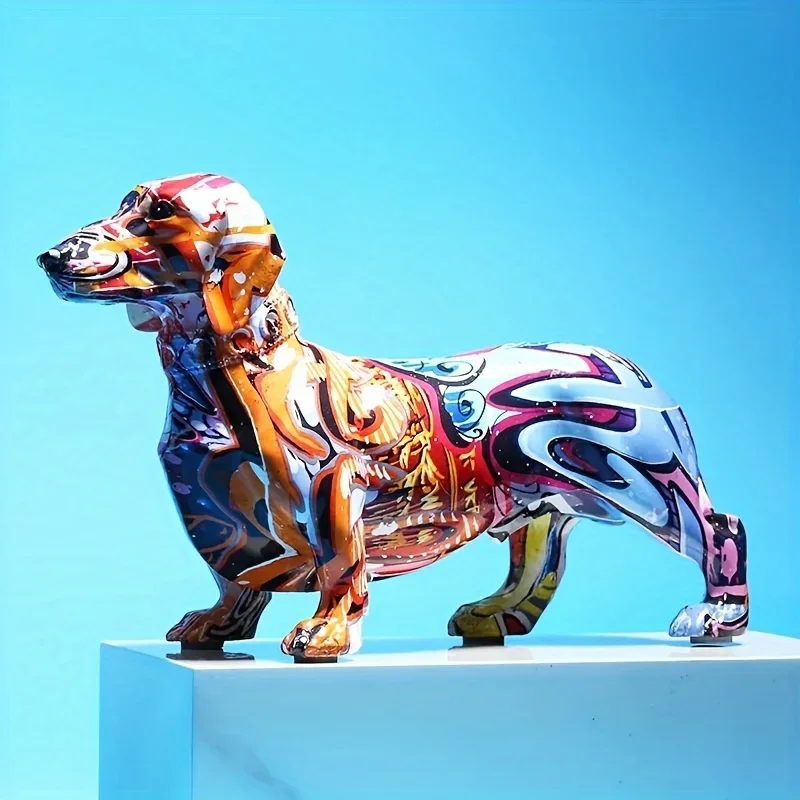 Creative Graffiti Air Home Modern Painted Colorful Dachshund Dog Decoration Wine Cabinet Office Decor Desktop Crafts Decor