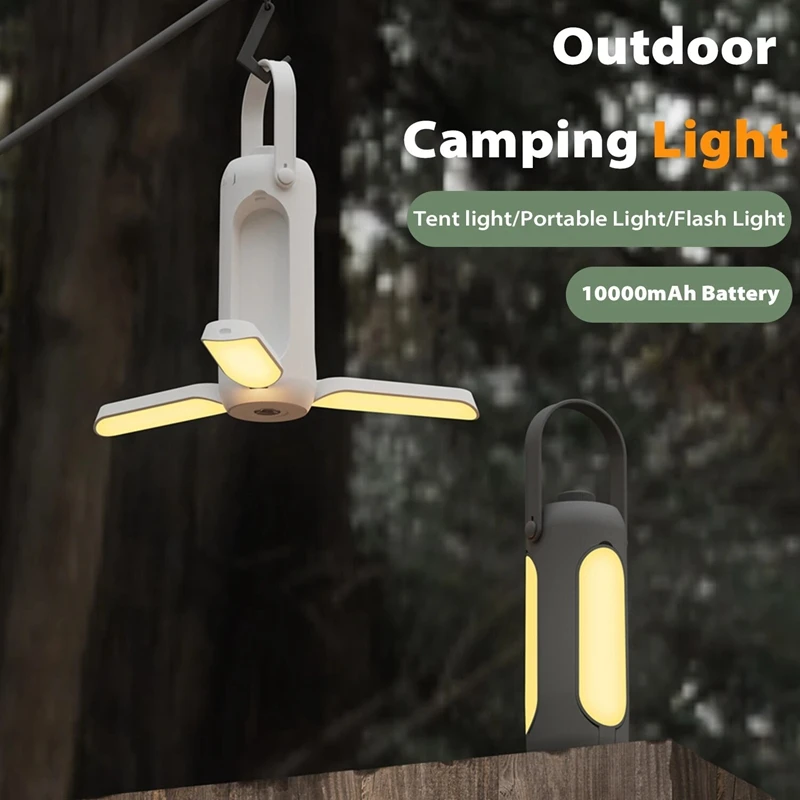 Recarregável Hanging Tent Lamp, Luz de acampamento ao ar livre, Portátil, Recarregável, Lanterna LED, Fácil de usar, 10000mAh