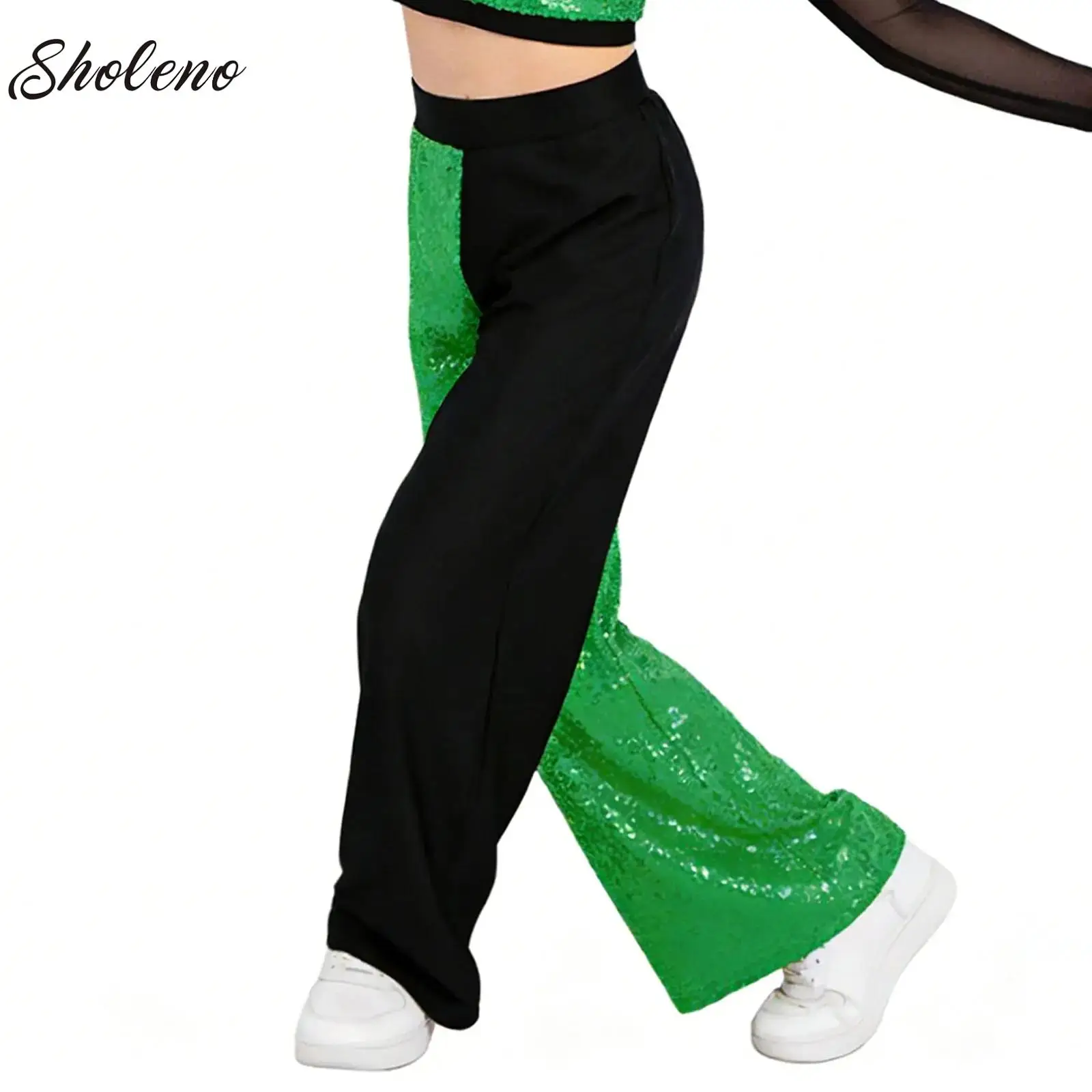 

Lyrical Sequins Wide Leg Pants Modern Ballet Dance High Waist Contemporary Palazzo Trousers Classical Dance Costumes Kids Girls