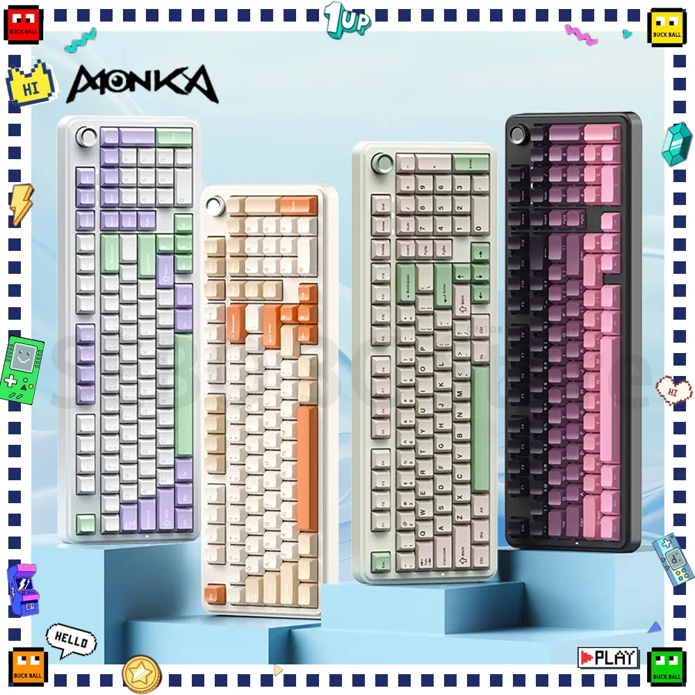 

Monka K100 Mechanical Keyboard Tri Mode Wireless Keyboard Customized Gaming Keyboard RGB Hot Swap Gasket 8000mAh PC Accessories