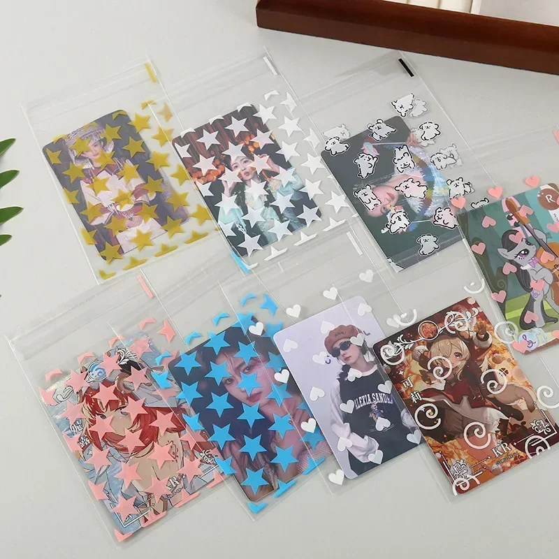 50pcs/set Transparent Stars Kpop Photo Card Holder Bag Self-adhesive Packaging Bag Game Card Film Protector Cover Case Sleeve