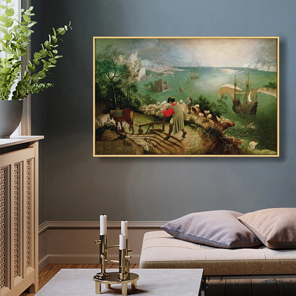 Pieter Bruegel The Elder Landscape with The Fall of Icarus Canvas Painting Mythological Subject Wall Art Decor