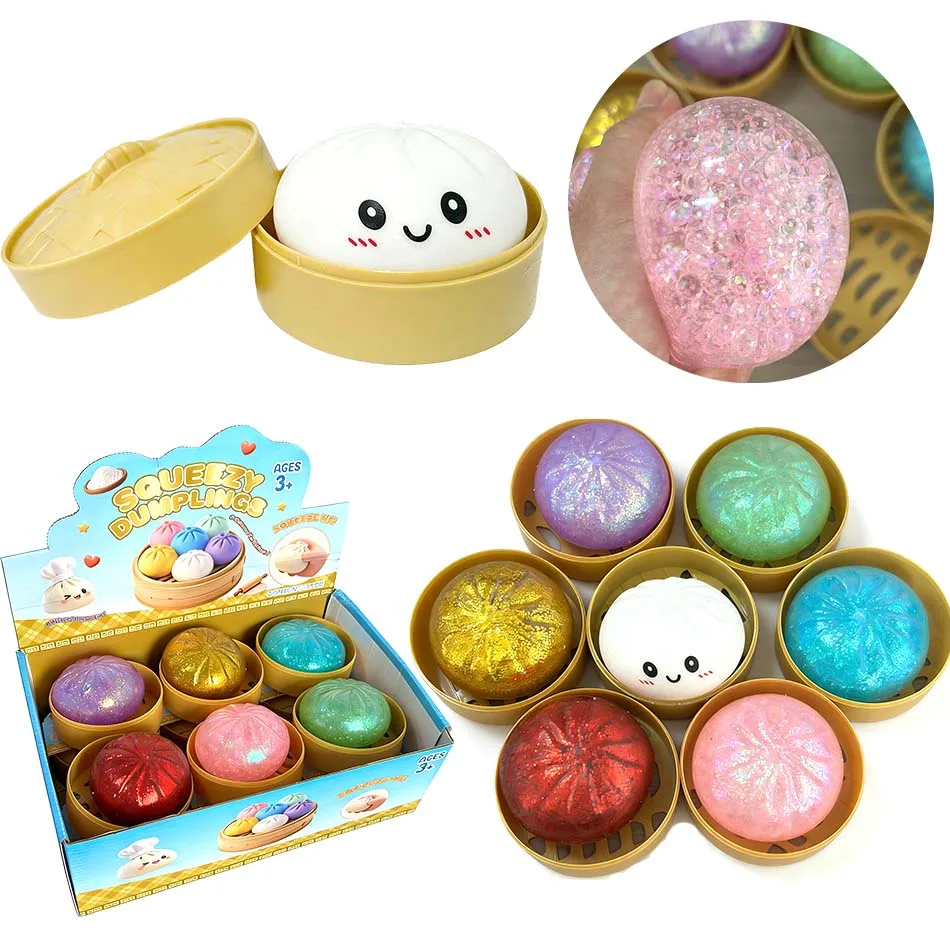 New Realistic Giant Dumpling Squeeze Toy with Bamboo Steamer Soft TPR Dough Ball Decompression Fidget Toy Funny Creative Gift