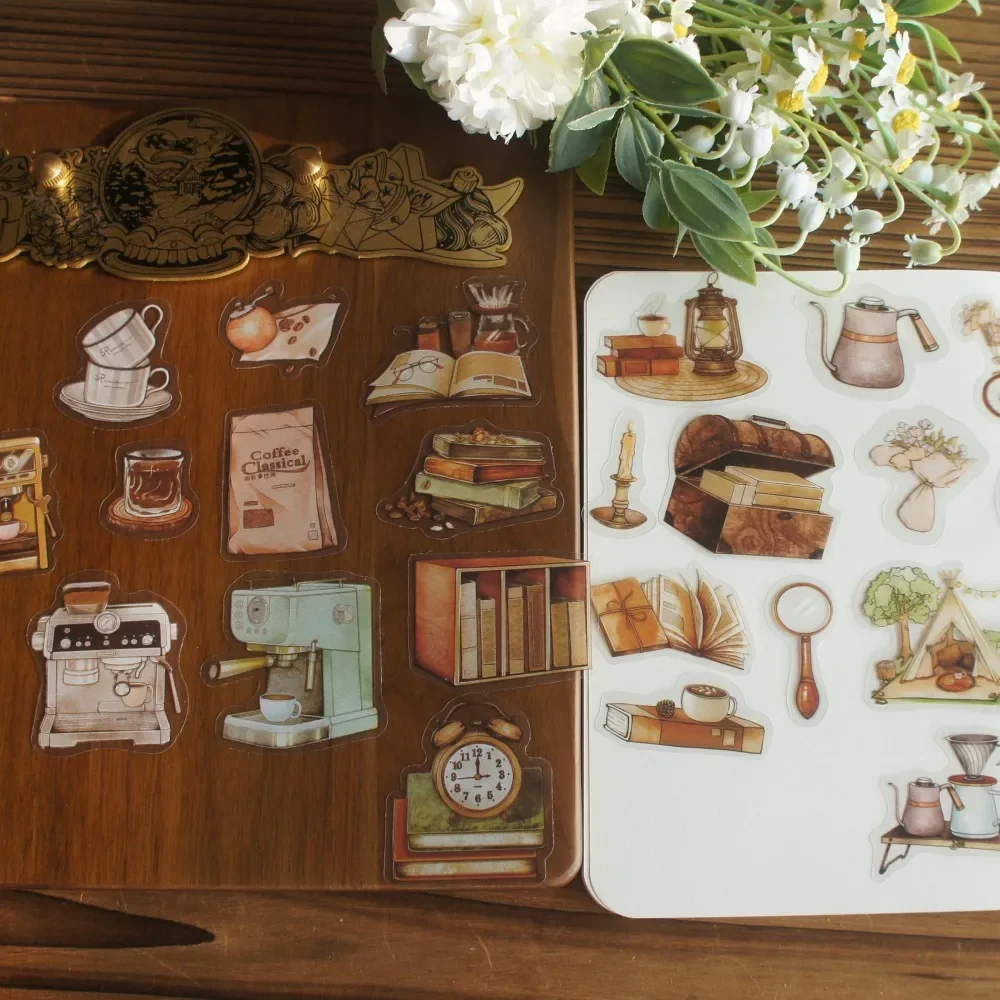 

28pcs Handmade Coffee Shop Style PVC Sticker Scrapbooking DIY Gift Packing Label Decoration Tag