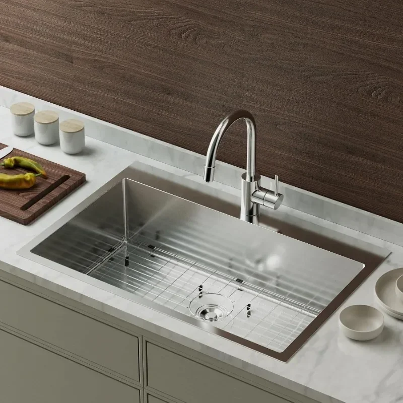 Premium 25 Inch Top mount Kitchen Sink Drop-in, Farmhouse Kitchen Sink with Sink Protector  Stainless Steel Single Bowl