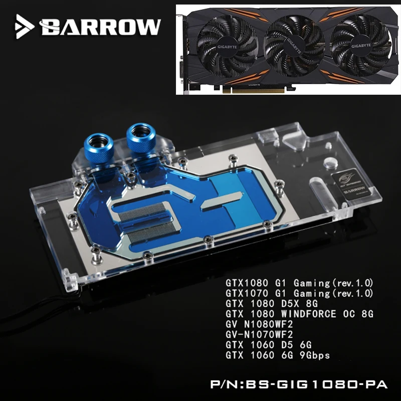 

BARROW Full Cover Graphics Card Block use for GIGABYTE GTX1080/1070-G1-GAMING/ GV-N1080WF2 GPU Radiator LRC RGB BS-GIG1080-PA