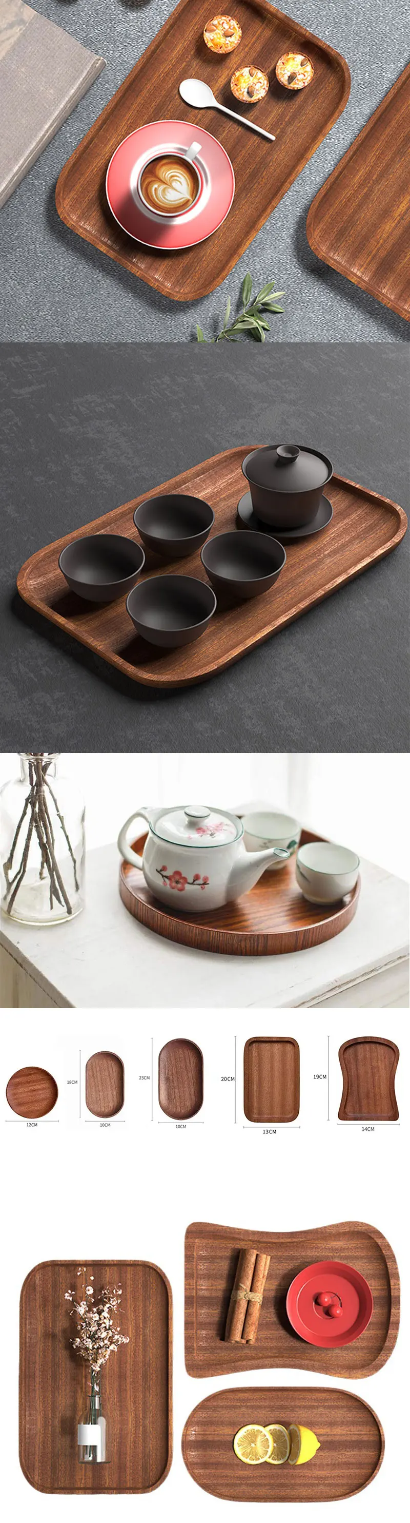Nussbaum-Holztablett Ins Wind Kleiner Holzteller Japanischer rechteckiger Speiseteller Kuchen Brot Kaffee Tee Massivholzteller Tablett – Detail 3