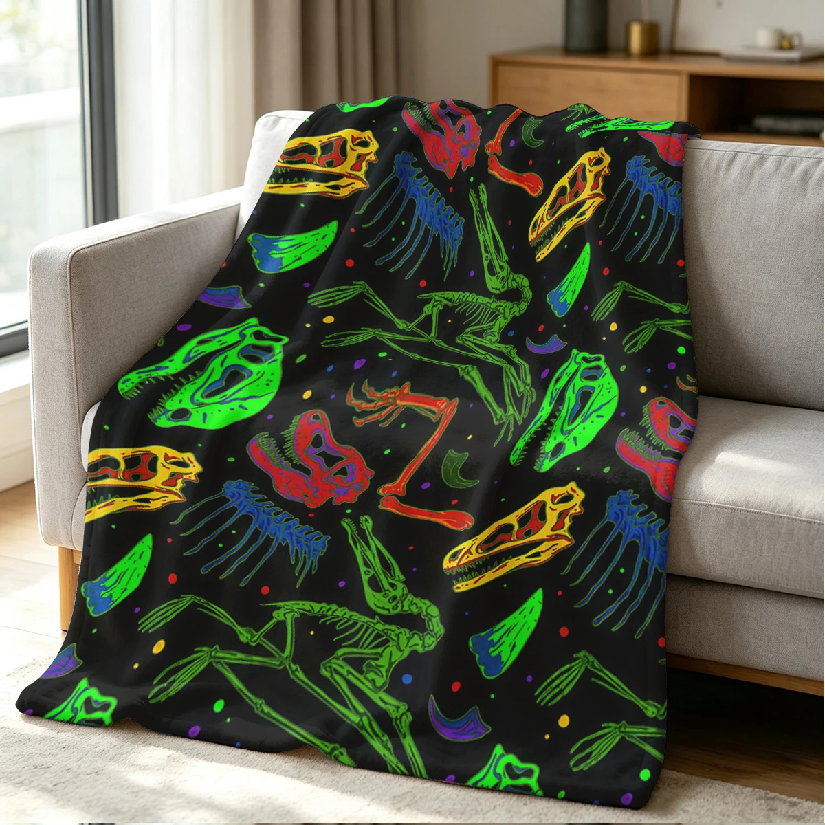 Dino Fossil Blanket Soft Cozy Throw for Sofa Bed Festive Holiday Decor Gift for Kids and Adults,Lightweight and Warm