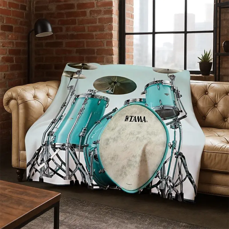 Drum Kit Drum Set Music Instruments Flannel Blanket Soft Warm Throw Blanket for Bedroom Living Room Bed Travel Camping Picnic