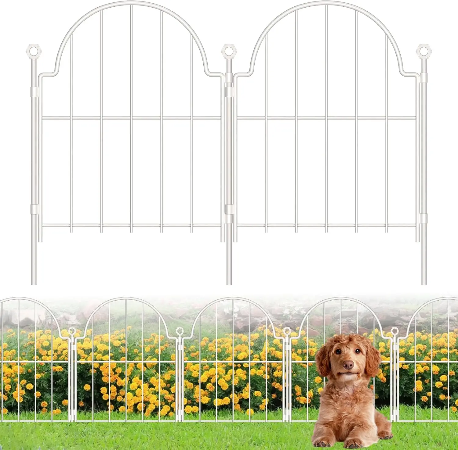 

30 Pack White Metal Garden Fence Panels, 17in x33ft Rustproof Animal Barrier with Stakes for Yard & Patio