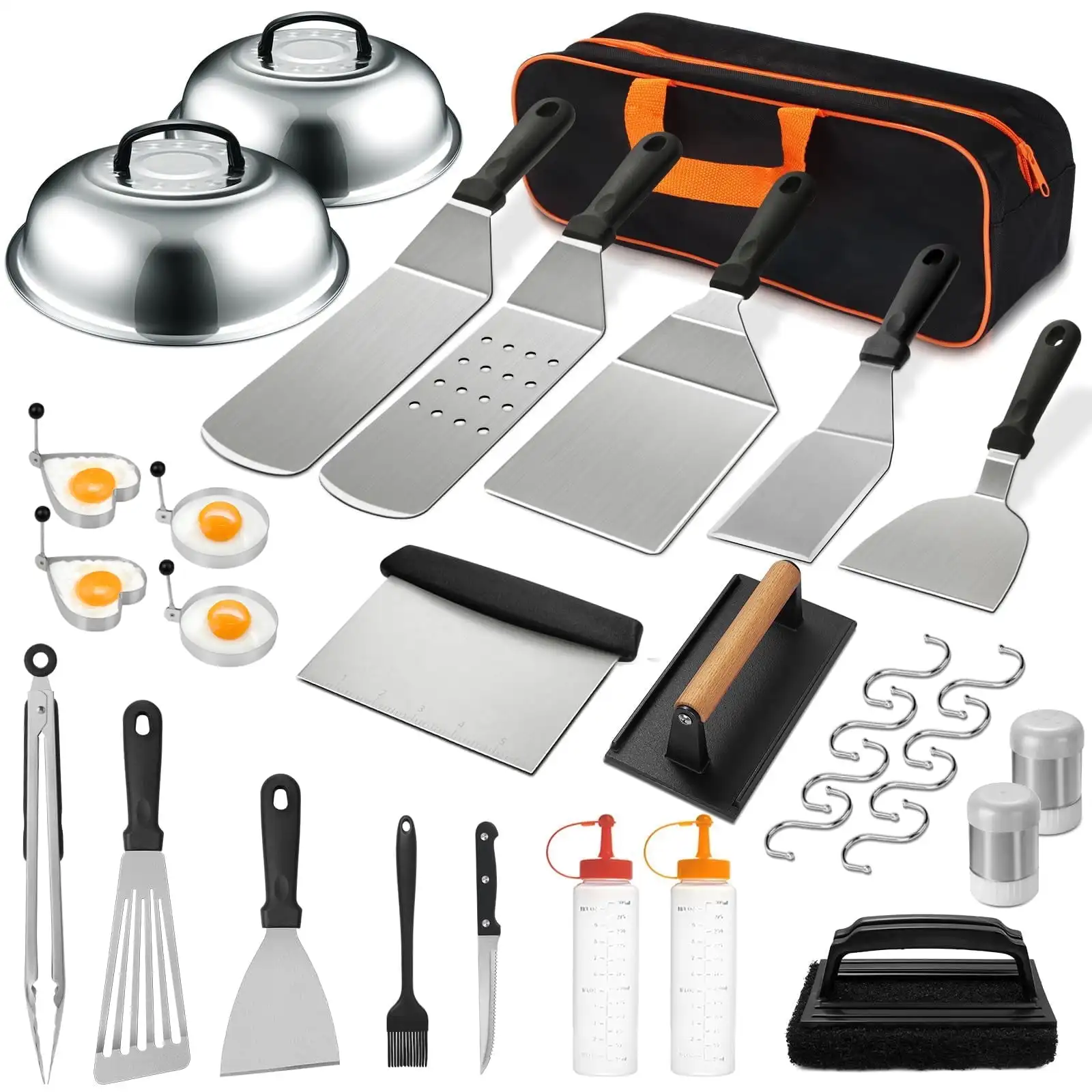 Stainless Steel Griddle Accessories Kit with Spatula, Scraper, Basting Cover & Grill Tools