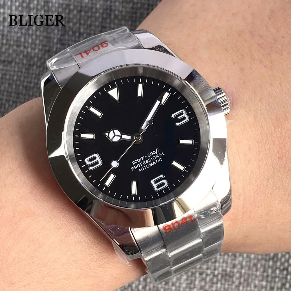 BLIGER 36mm NH35A Automatic Men Watch Steel Bracelet MIYOTA 8215 PT5000 Movement Sapphire Crystal Luminous Hand Red/Black Dial